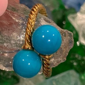 David Yurman Solari Bypass Ring with
Turquoise in 18k Gold - Size 7